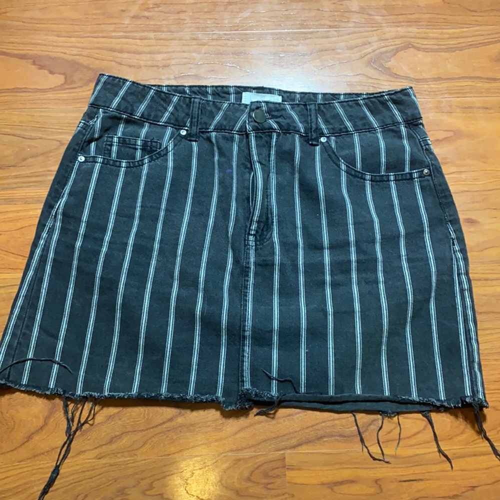 Black Stripe Denim Skirt